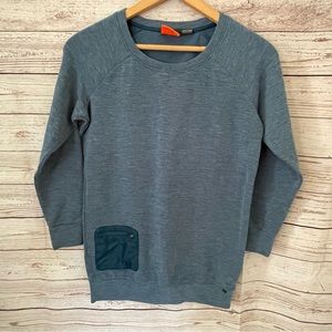 Merrell Long Sleeve Front Zip Pocket Shirt Womens Sz S Stretch Poly/Spandex Blue